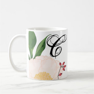 Mug  11 Oz. Fleurs florales blanches à la pâte de café