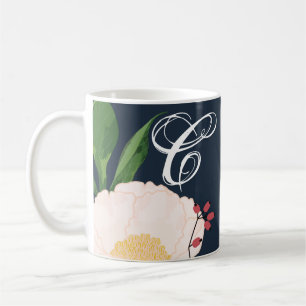 Mug 11 Oz. Fleurs florales blanches de café sur Blu f