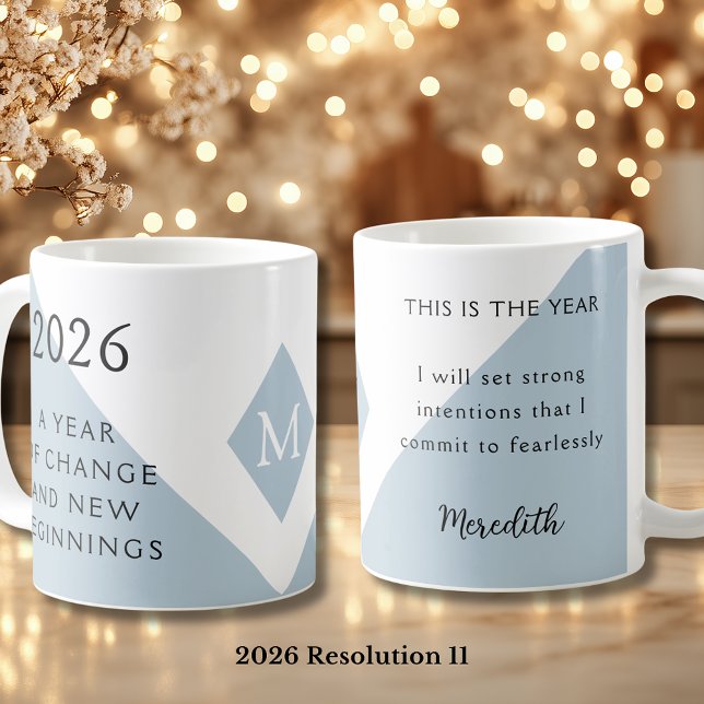 Mug 11. Résolution du Nouvel An pour 2026 Année de Cha (2026 Year of Change and New Beginnings Dusty Blue Resolution 11 Coffee Mug)