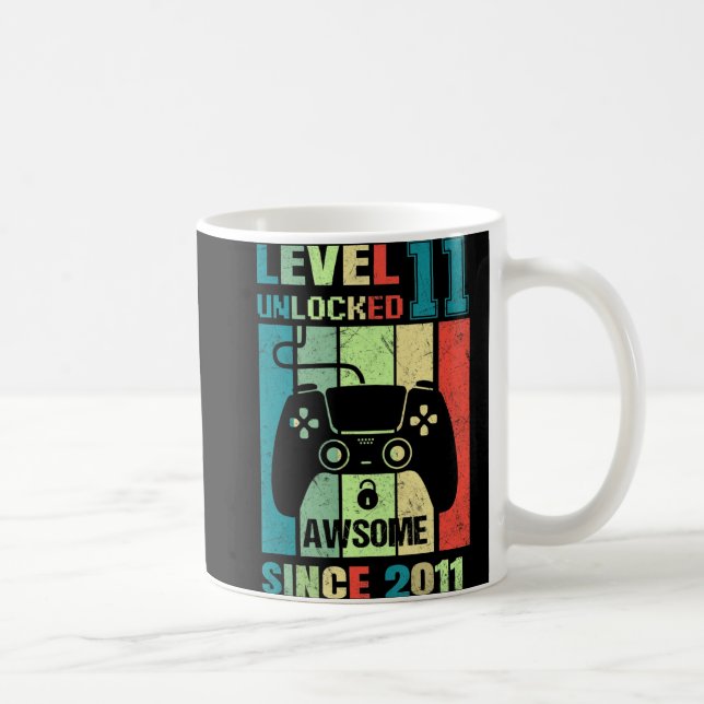 Mug 11e Anniversaire Cadeau Niveau 11 Déverrouillé Awe (Droite)