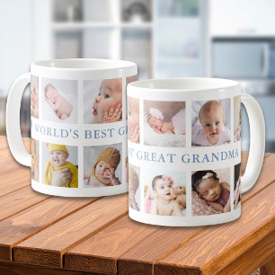 Mug 12 Collage de photos Bleu Meilleure arrière-grand-