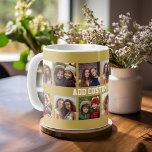 Mug 12 Collage photo avec Arrière - plan or<br><div class="desc">Ajoutez vos photos préférées à ce modèle amusant. Vous pouvez utiliser des photos Instagram ou n'importe quelle photo pour cette grille.</div>