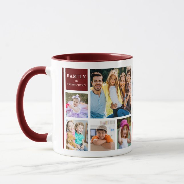 Mug 12 Family Photo Collage Quote Monogrammed Maroon (Gauche)