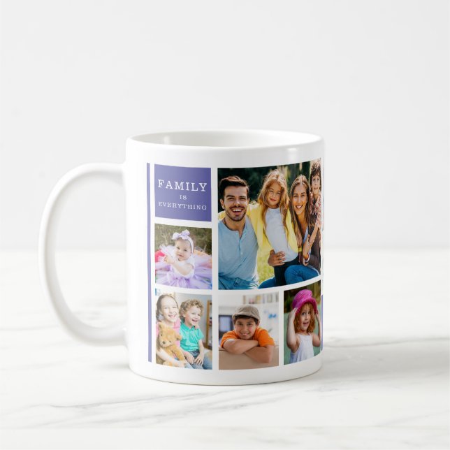 Mug 12 Family Photo Collage Quote Monogrammed Purple (Gauche)