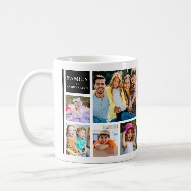 Mug 12 Family Photo Collage Quote Monogrammed White (Gauche)