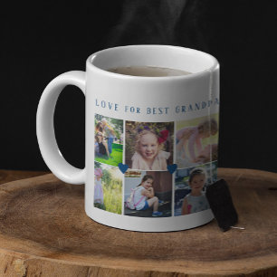 Mug 12 photo collage LOVE pour BEST GRANDPA marine ble