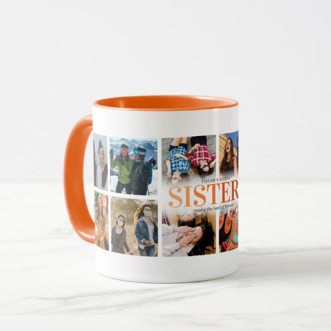 Mug 12 Photo Collage Orange Soeur (Devant gauche)