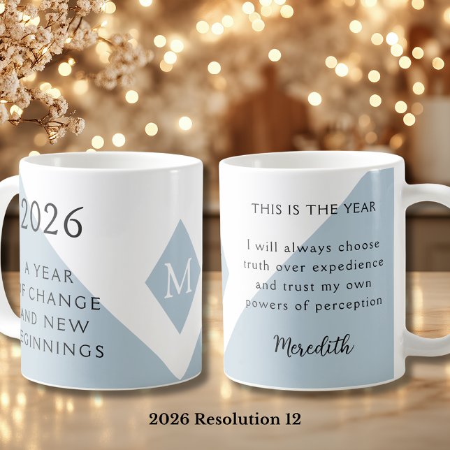 Mug 12. Résolution du Nouvel An pour 2026 Année de Cha (2026 Year of Change and New Beginnings Dusty Blue Resolution 12 Coffee Mug)