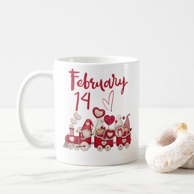 Mug 14 février, les gnomes de Saint Valentin train tas (Avec donut)