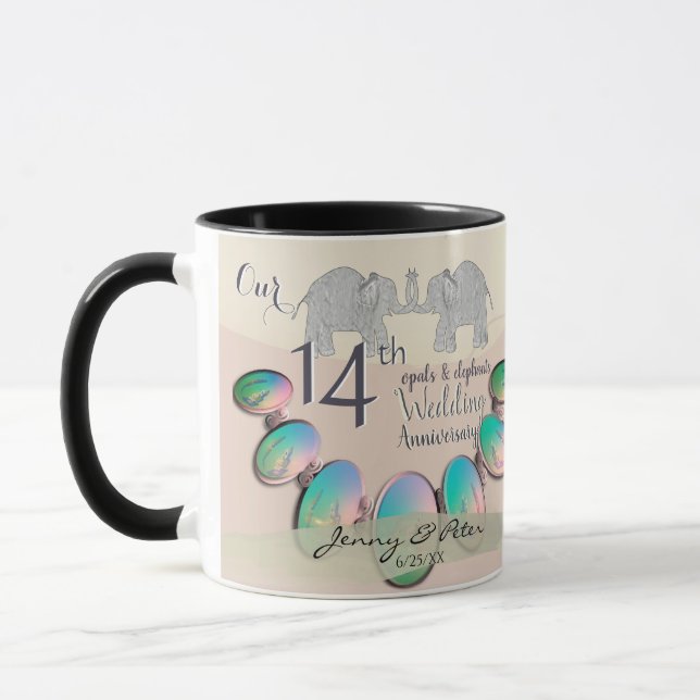 Mug 14e anniversaire du Mariage Opals & Eléphants (Gauche)