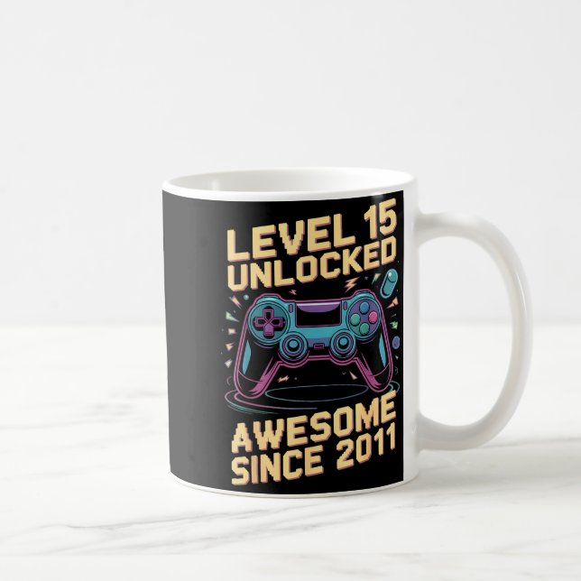 Mug 15th Birthday Boy Gift Level 15 Gamer 2011 15 Year (Droite)