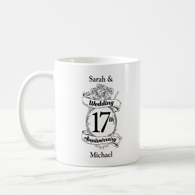 Mug 17e anniversaire du Mariage Roses noires et blanch (Gauche)