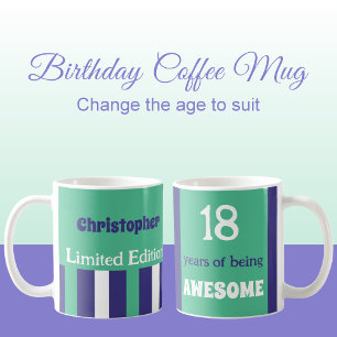 Mug 18 ans d'être un nom génial vert pourpre