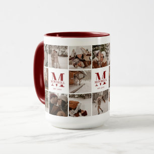 Mug 18 Photo Collage Famille Moderne Maroon Personnali