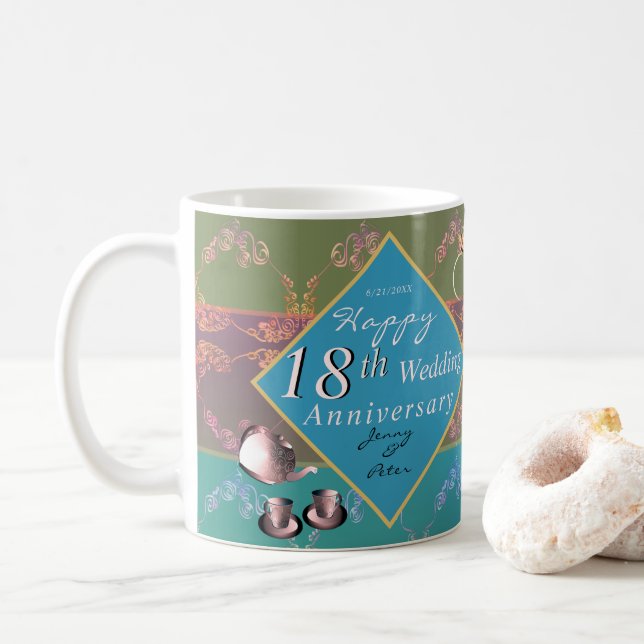 Mug 18e anniversaire de Mariage Porcelain oeil de chat (Avec donut)