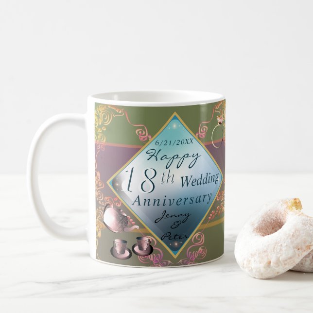 Mug 18e anniversaire Mariage de Porcelaine Acquamarine (Avec donut)