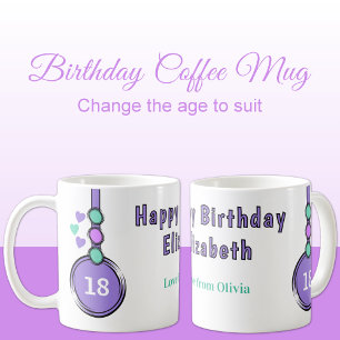 Mug 18e joyeux nom d'anniversaire violet vert