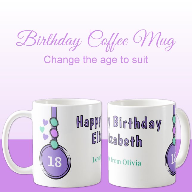 Mug 18e joyeux nom d'anniversaire violet vert (Créateur téléchargé)