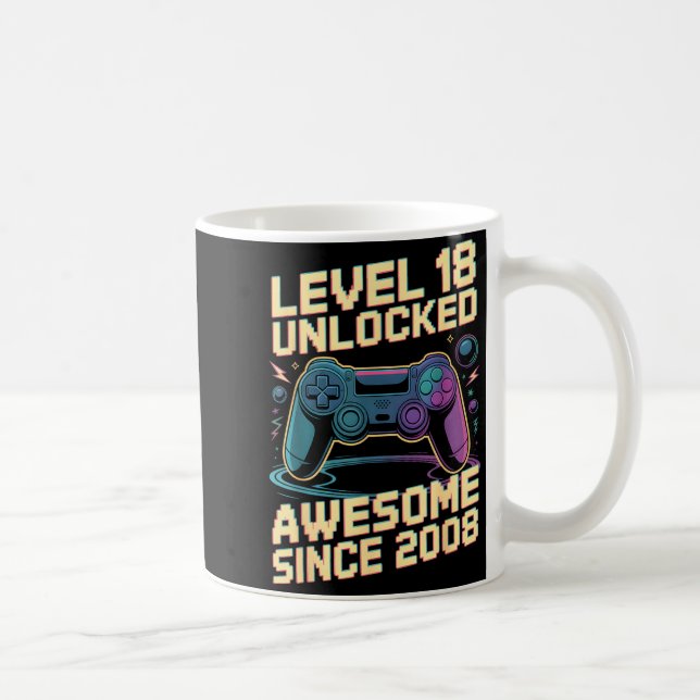 Mug 18th Birthday Boy Gift Level 18 Gamer 2008 18 Year (Droite)