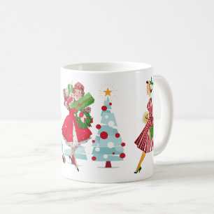 Mug 1950 Noël Vintage Dames Rouge Vert Blanc