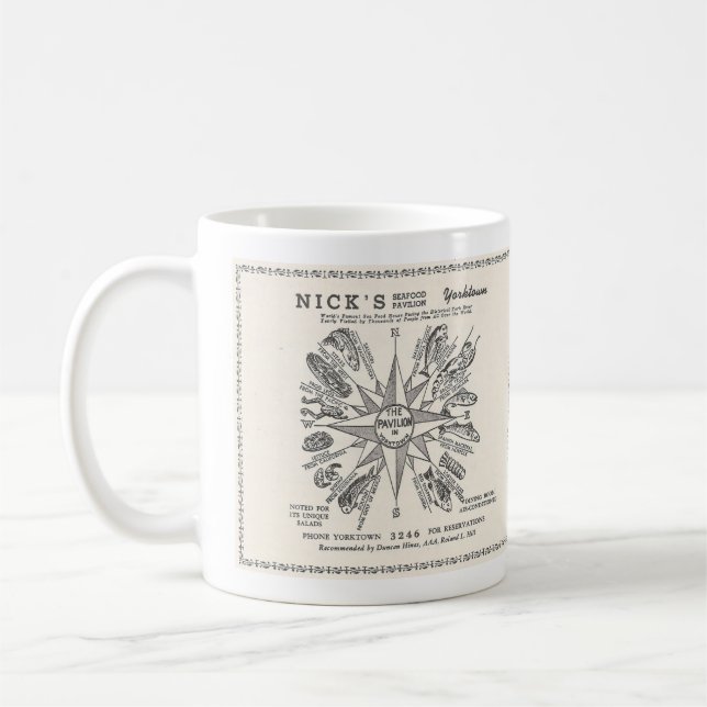 Mug 1957 Ad YORKTOWN, VA - Nick's Seafood Pavilion (Gauche)