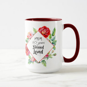 Mug 1959 60e anniversaire femme Rose aquarelle personn