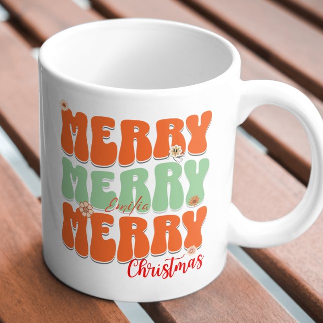 Mug 1960 Retro Super Orange Joyeux Noël Boho Nom (Créateur téléchargé)