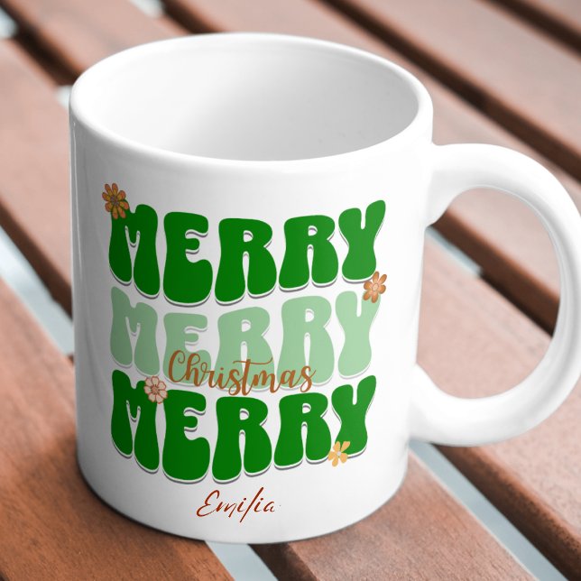 Mug 1960s Retro Super Green Joyeux Noël Nom du choeur (Créateur téléchargé)