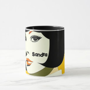 Mug 1960s style fille avec bob noir, nom modifiable