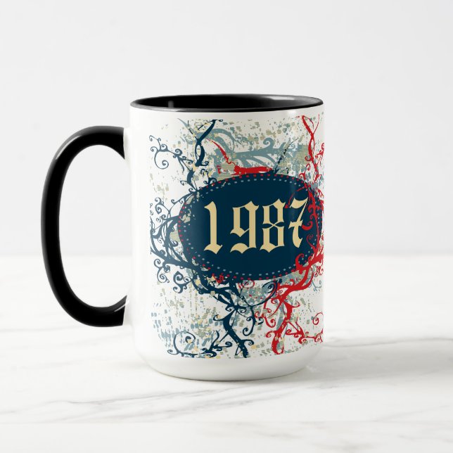 Mug 1987 Anniversaire ou Depuis 1987 ou Fabriqué en 19 (Gauche)