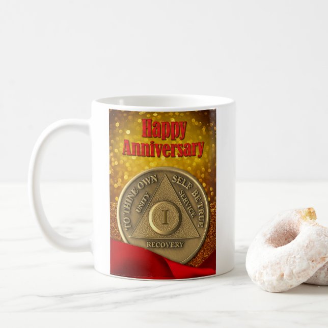 Mug 1 Année NOM PERSONNALISÉ Coin Glitter AA (Avec donut)