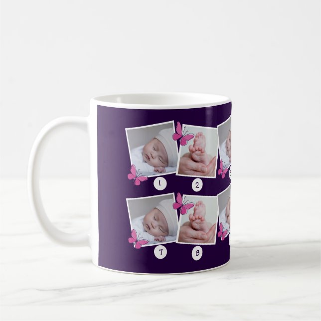Mug 1 Bébé Année Photo Collage Papillons rose violet (Gauche)