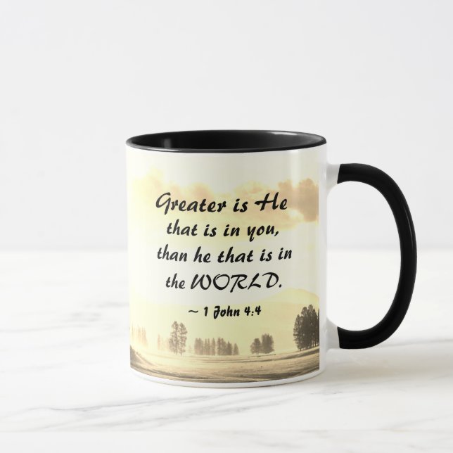 Mug 1 Jean 4:4 Plus grand est celui qui est en toi (Droite)