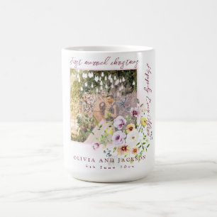 Mug 1 Photo Newlyweds 1st Married Christmas Pink Text