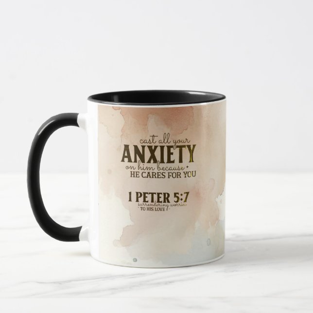 Mug 1 Pierre 5:7 Posez votre anxiété sur lui Bible Ver (Gauche)