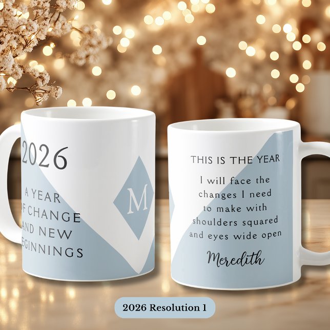 Mug 1. Résolution du Nouvel An pour 2026 Année de Chan (2026 Year of Change Dusty Blue Resolution 1 Coffee Mug)