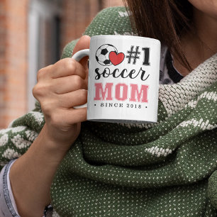 Mug #1 Soccer Mom Pink Font Red Heart