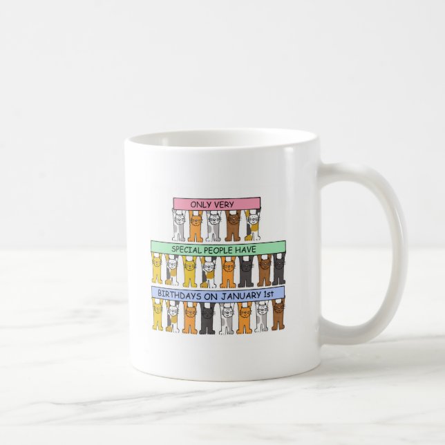 Mug 1er janvier anniversaire, chats mignons de bande (Droite)