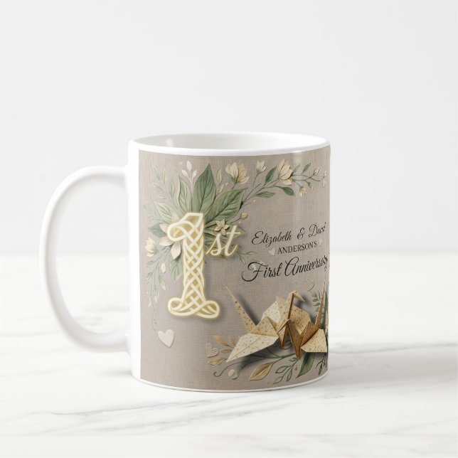 Mug 1ère Fête de mariage en papier Fleurs Rustique Pho (Gauche)