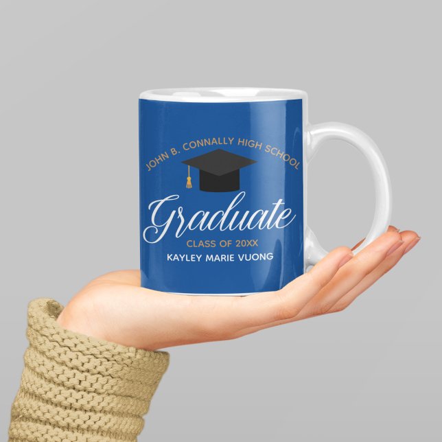 Mug 2023 Graduation Blue Gold Custom High School Nom (Créateur téléchargé)