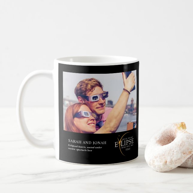 Mug 2024 Cadeaux photo total Éclipse solaire Couples (Avec donut)