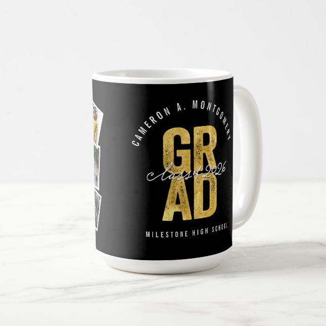 Mug 2026 Bold GRAD 8 Photo Collage Modern Graduation (Devant droit)