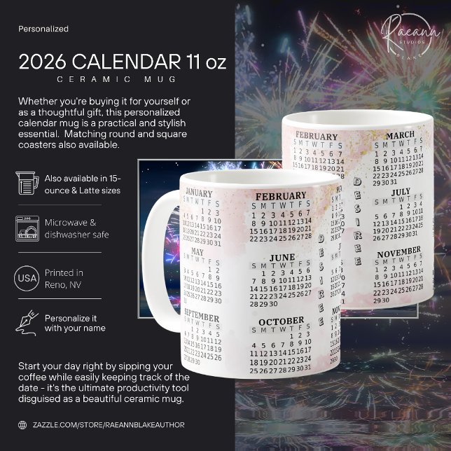 Mug 2026 Boug en céramique personnalisé 11oz Calendrie (Créateur téléchargé)