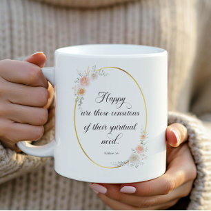 Mug 2026 JW Année Texte Matthieu 5:3 avec Rose