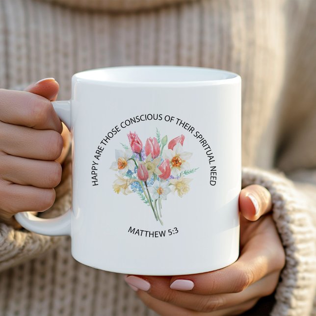 Mug 2026 JW Year Text Matthew 5v3 Spring Flowers (Créateur téléchargé)