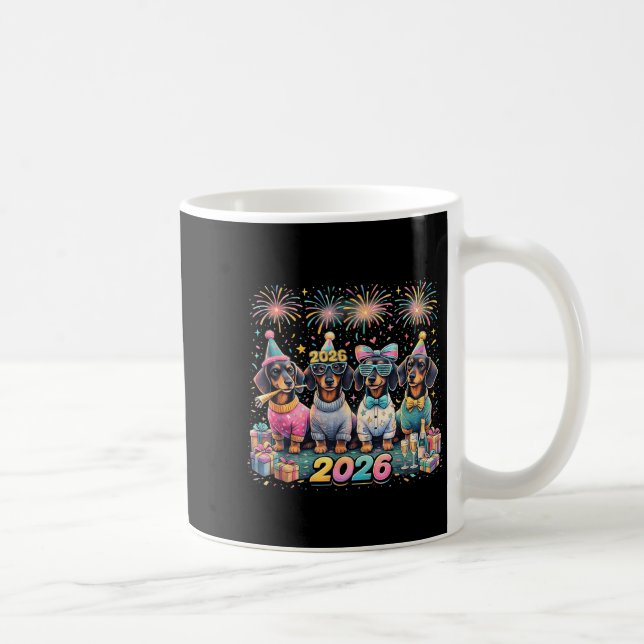 Mug 2026 New Year Dachshund Party Fireworks Fun  (Droite)