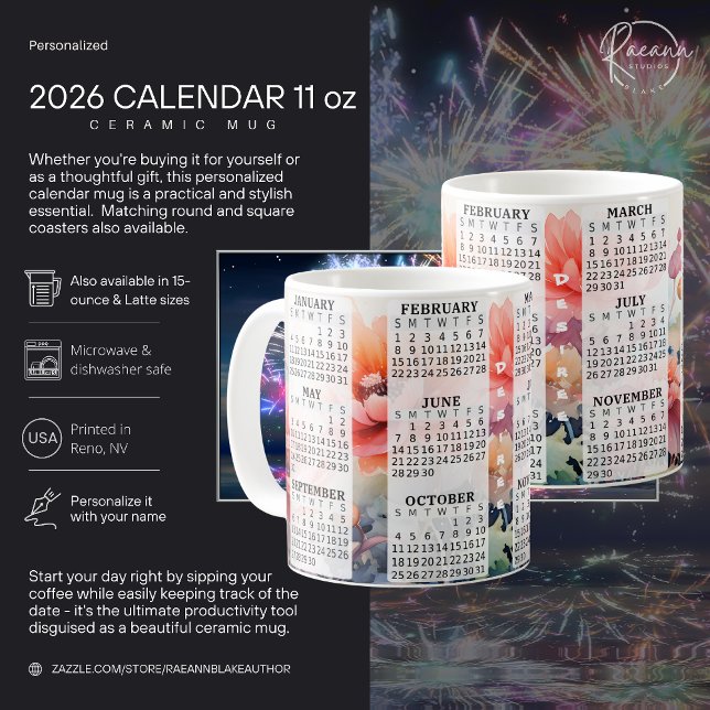 Mug 2026 Personnalisé 11 oz. Boue en céramique Calendr (Créateur téléchargé)