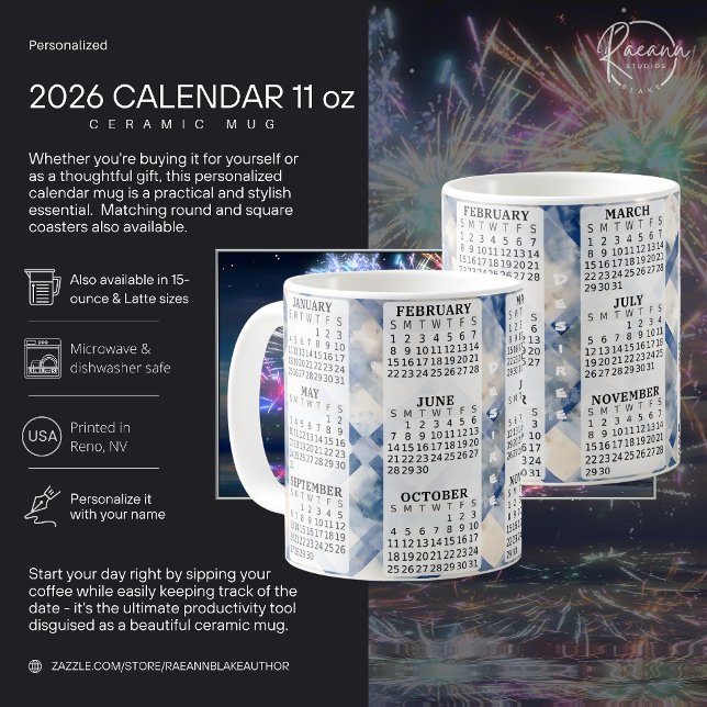 Mug 2026 Personnalisé 11 oz. Boue en céramique Calendr (Créateur téléchargé)