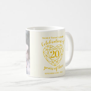 Mug 20e anniversaire coeur diamant jaune photo personn