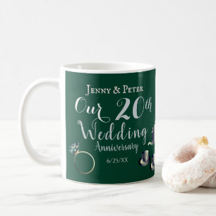 Mug 20e anniversaire de Mariage de porcelaine d'émerau